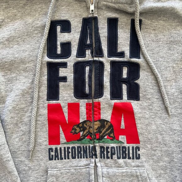 Y2K Vintage California Republic Embroidered Bear Gray Hooded Jacket S - Picture 2 of 7